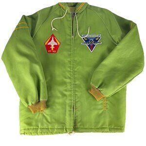 Waves Men's Vintage Patch Bomber Satin Jacket RF-4B Intruder Patch Coat Size M